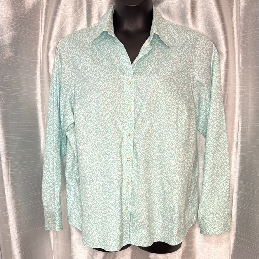 Lands’ End No Iron Pinpoint Oxford Women’s 20W Floral Long Sleeve Button Up Top